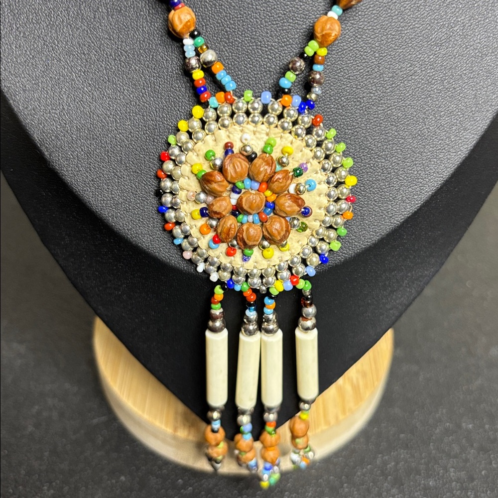 Native American Ghost Bead Native Beaded Long Nec… - image 2